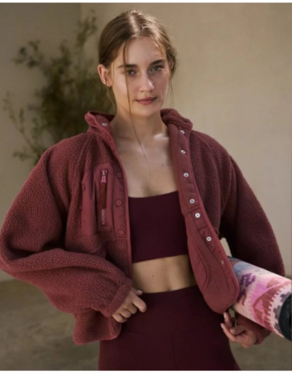 Free People FP Movement Hit the Slopes Fleece Jacket Henna Button Front Medium